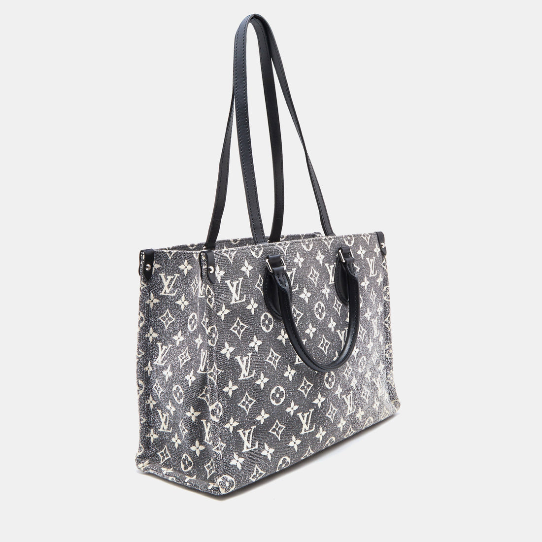 LOUIS VUITTON Black Monogram Denim and Leather OnTheGo MM Bag