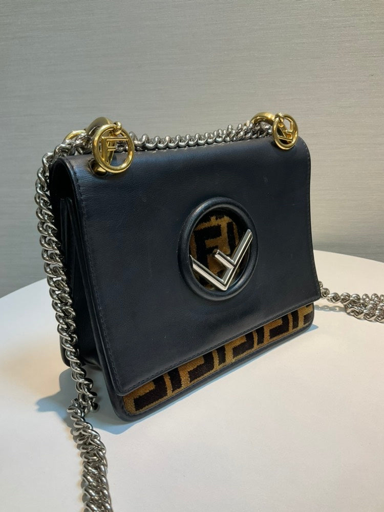 FENDI Kan I F Black Leather Chain Shoulder Bag