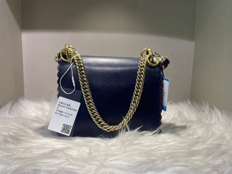 FENDI Kan I Navy Leather Shoulder Bag