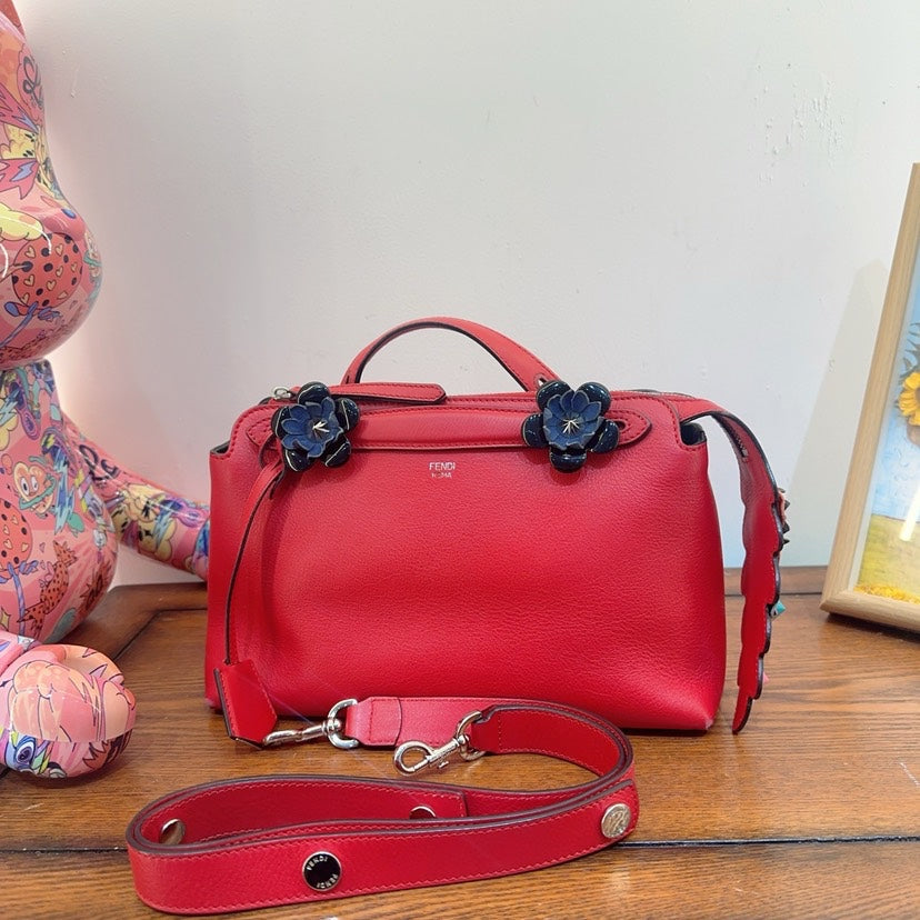 Fendi By The Way Red Leather Shoulder Bag