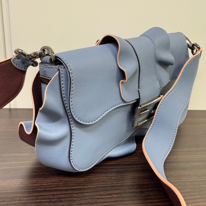 Fendi  Leather Baguette Shoulder Bag Light Blue