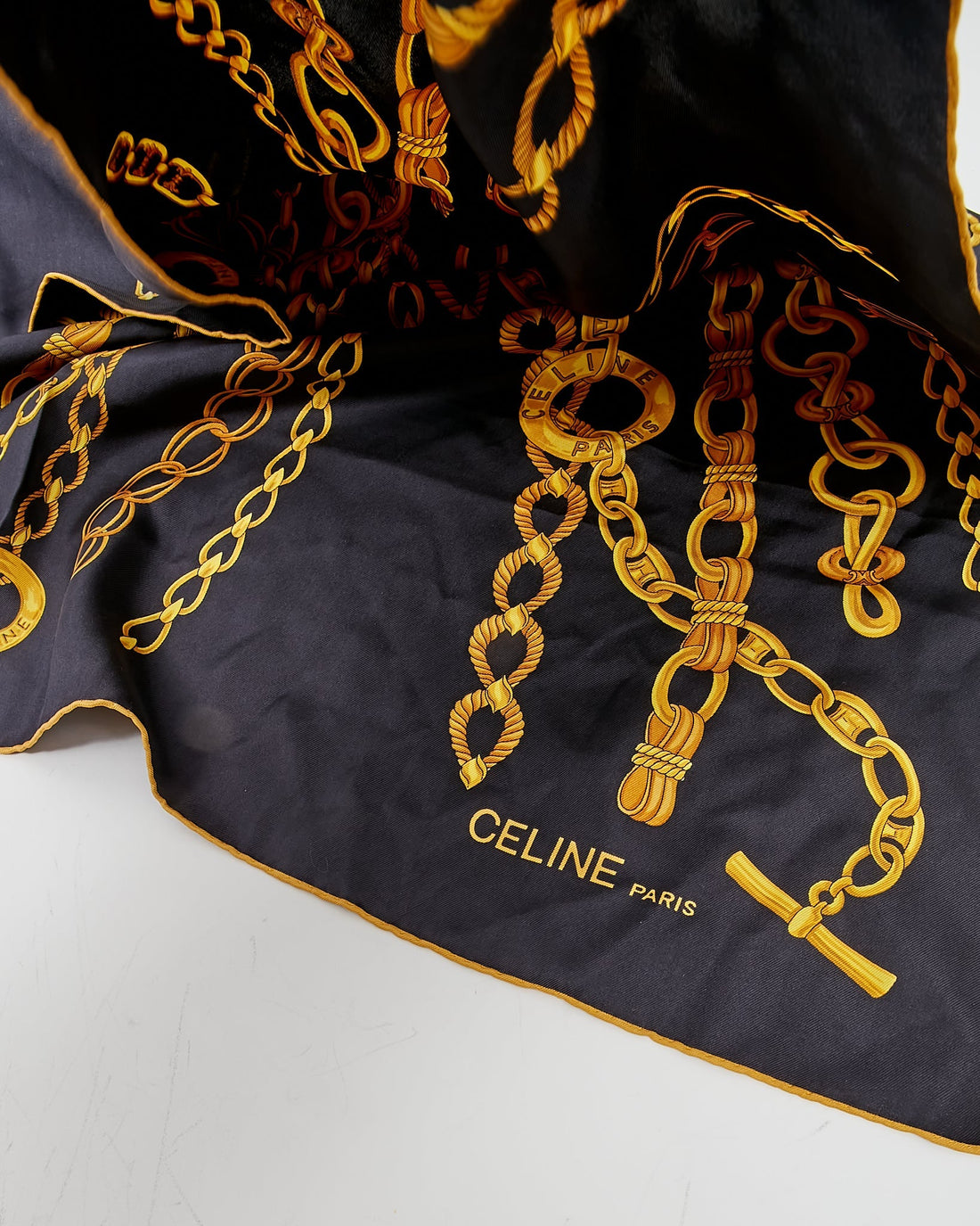 Celine Black/Gold Chain Printed Silk Scarf