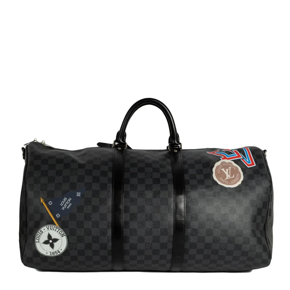 Sac Keepall 55 Edition Limitée en toile damier graphite
