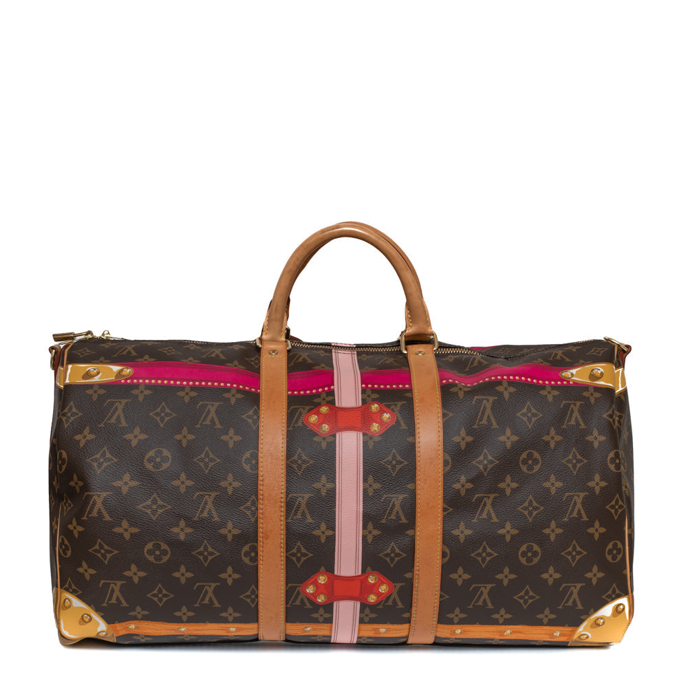 Sac Keepall 50 Edition Summer Trunk en toile monogramme marron