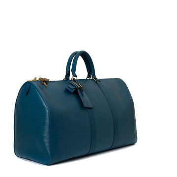 Sac Keepall 50 Vintage en cuir épi bleu