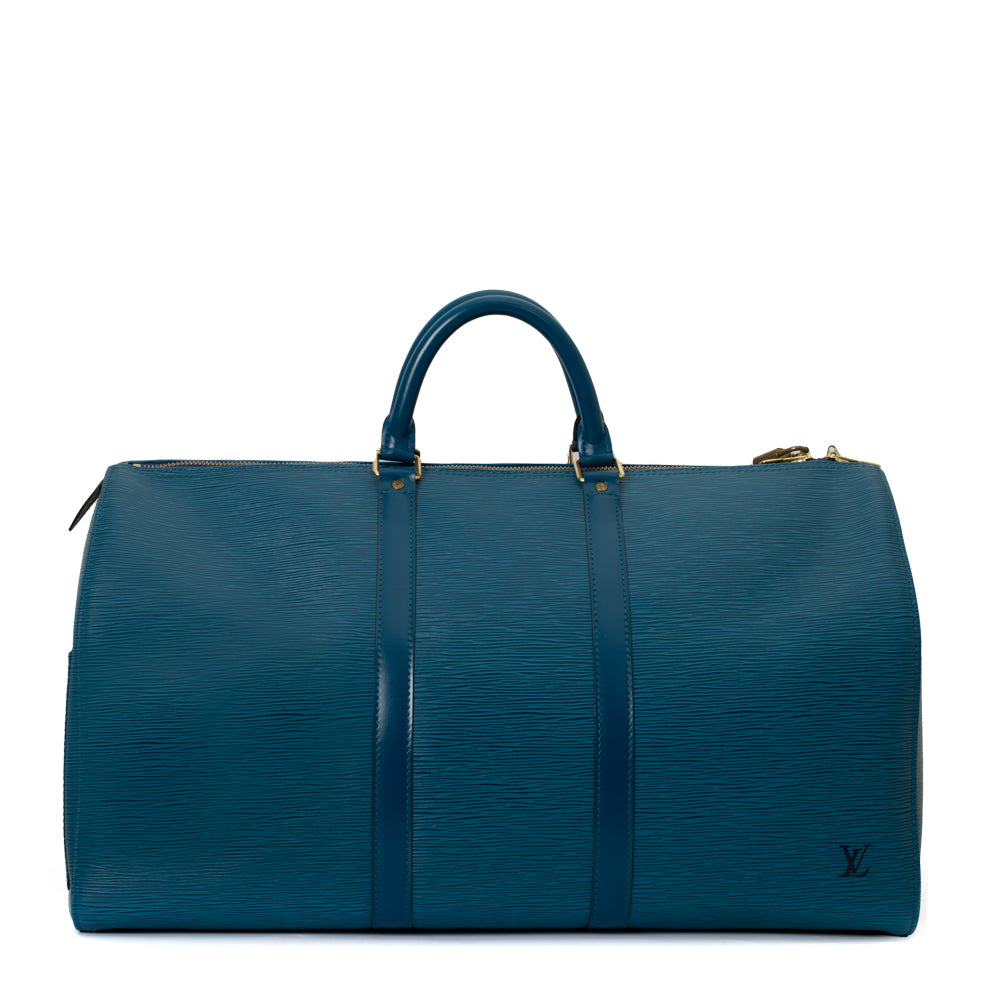 Sac Keepall 50 Vintage en cuir épi bleu
