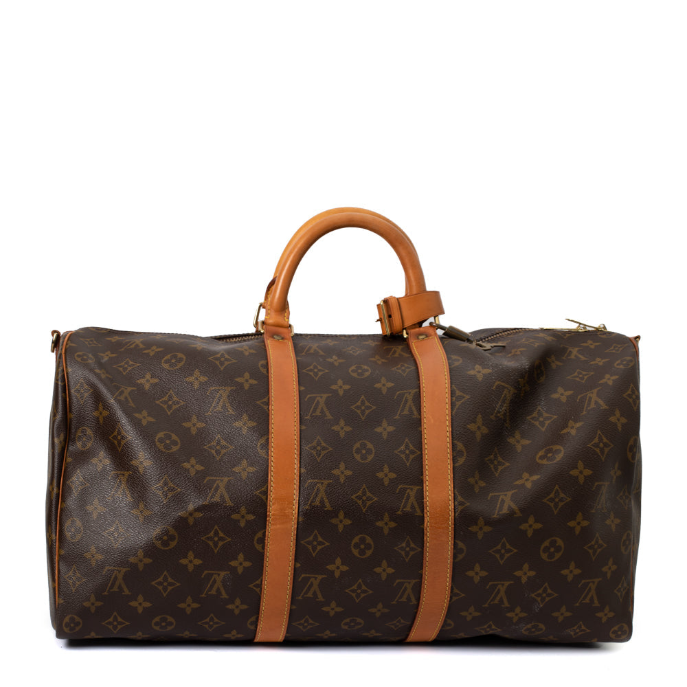 Sac Keepall 50 Vintage en toile monogramme marron