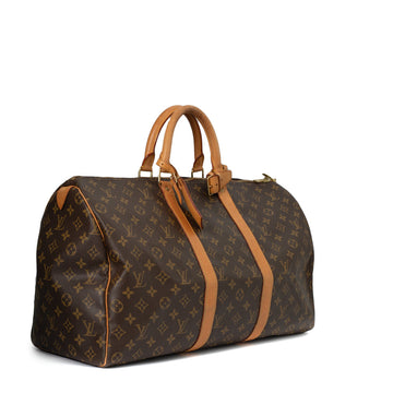 Sac Keepall 50 Vintage en toile monogramme marron