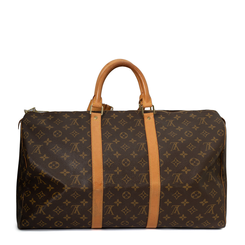 Sac Keepall 50 Vintage en toile monogramme marron