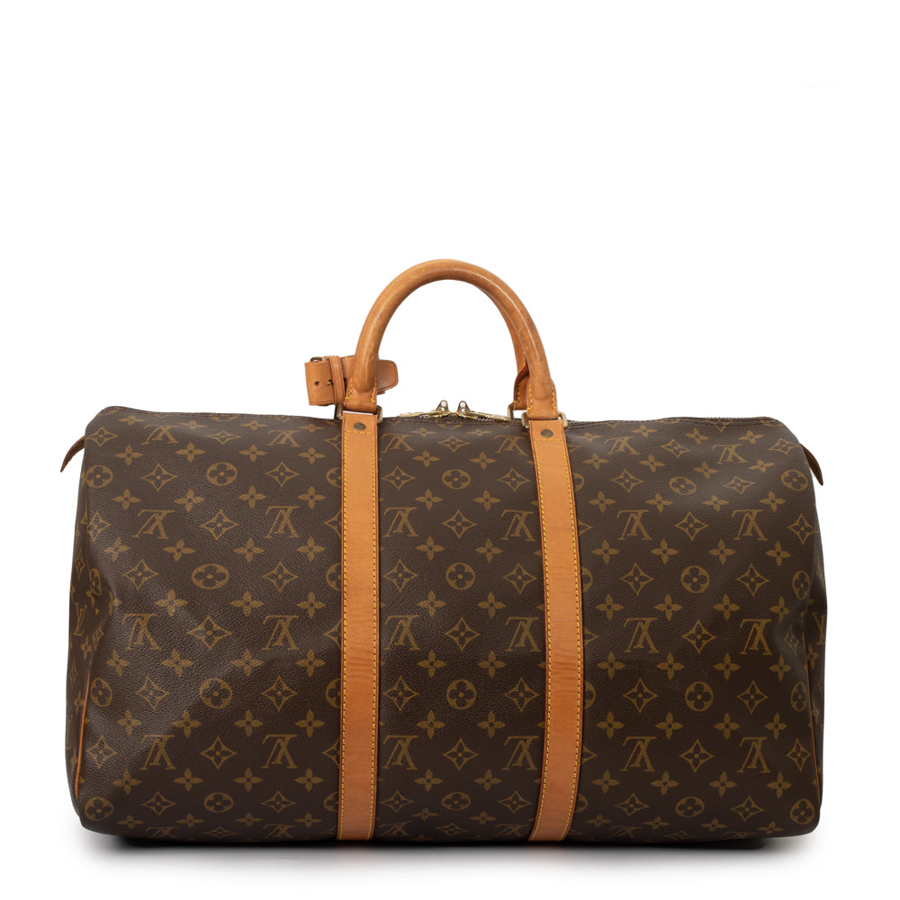 Sac Keepall 50 Vintage en toile monogramme marron