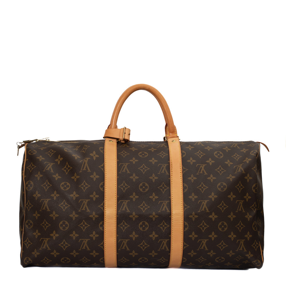 Sac Keepall 50 Vintage en toile monogramme marron