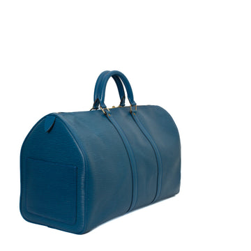 Sac Keepall 50 Vintage en cuir épi bleu