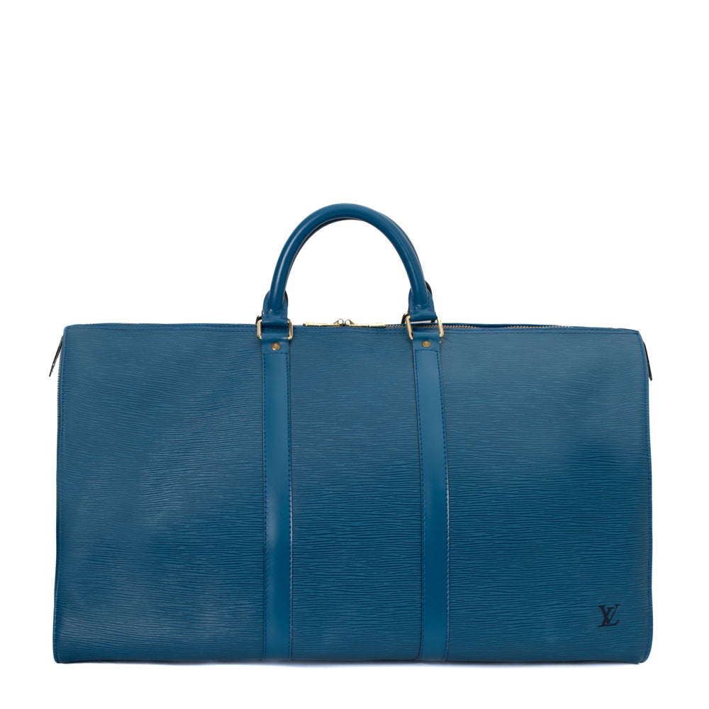 Sac Keepall 50 Vintage en cuir épi bleu
