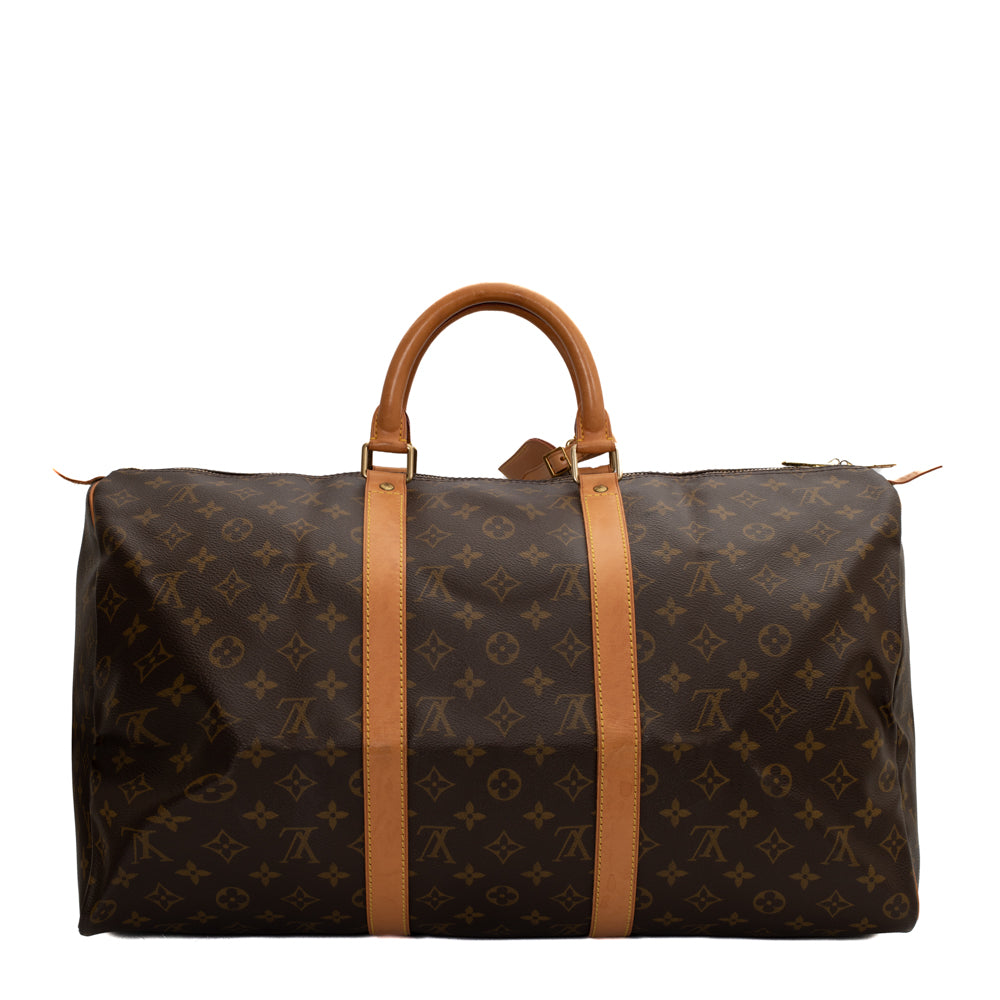 Sac Keepall 50 Vintage en toile monogramme marron