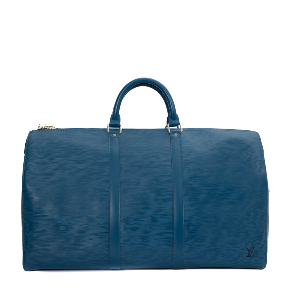 Sac Keepall 50 Vintage en cuir épi bleu