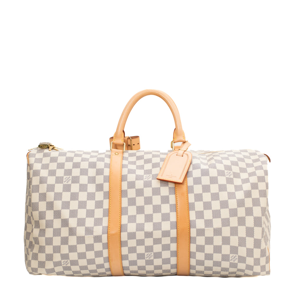 Sac Keepall 50 Vintage en toile damier azur