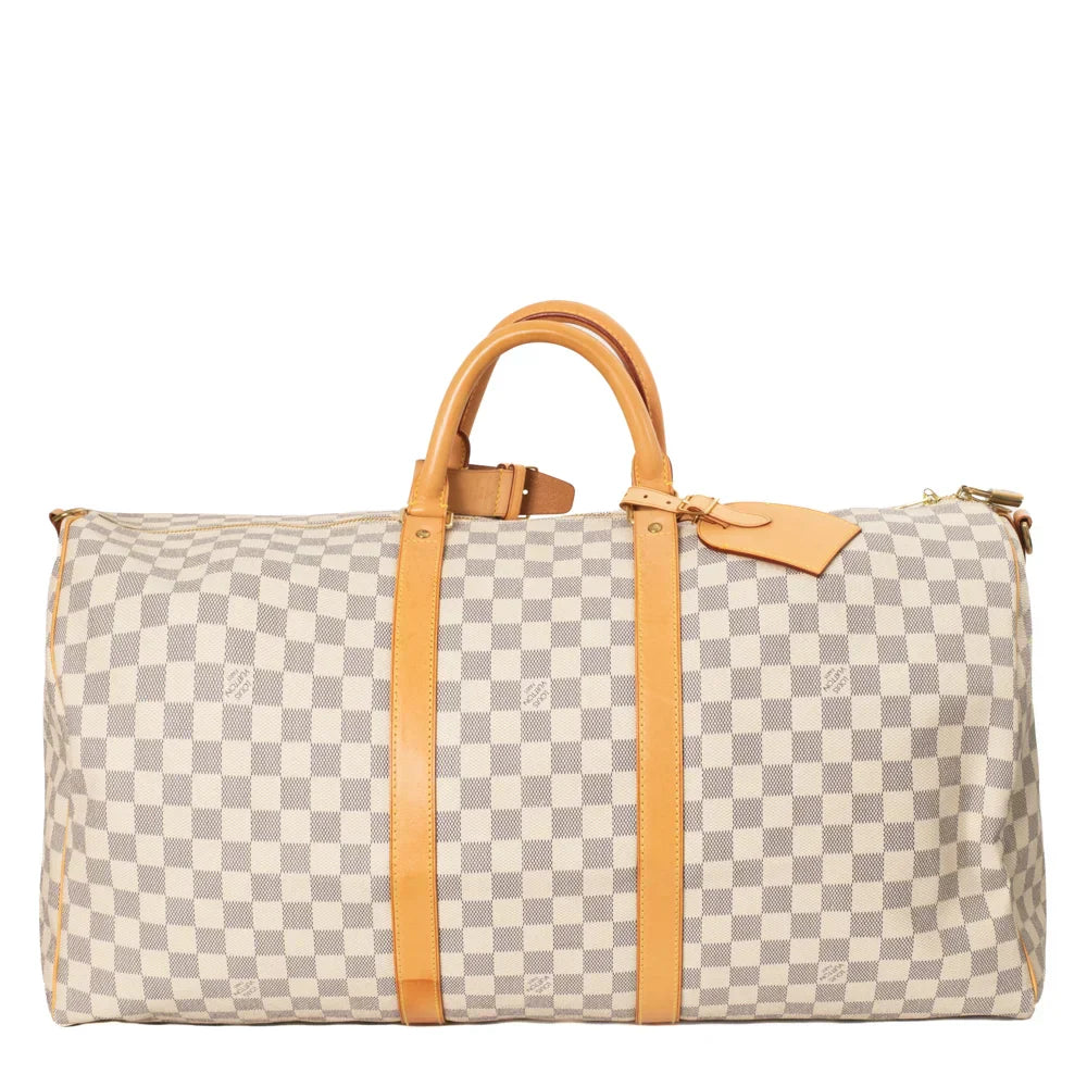 Sac Keepall 55 Vintage en toile damier azur