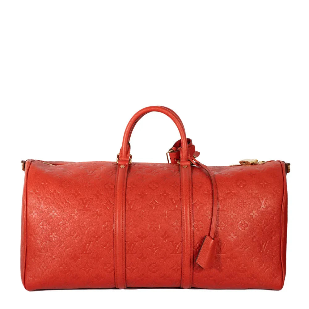 Sac Keepall 50 en cuir empreinte rouge