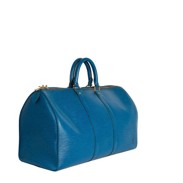 Sac Keepall 45 Vintage en cuir épi bleu