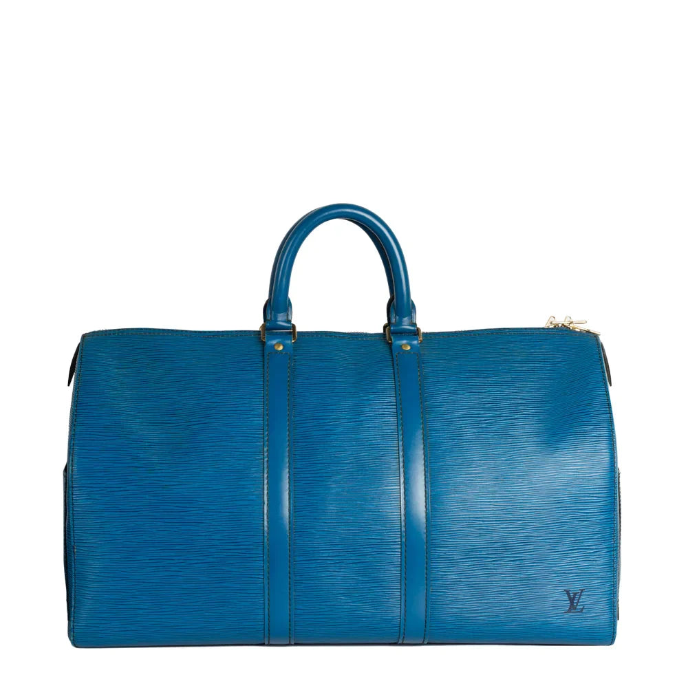 Sac Keepall 45 Vintage en cuir épi bleu