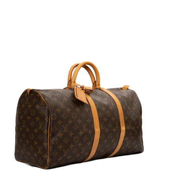 Sac Keepall 50 Vintage en toile monogramme marron