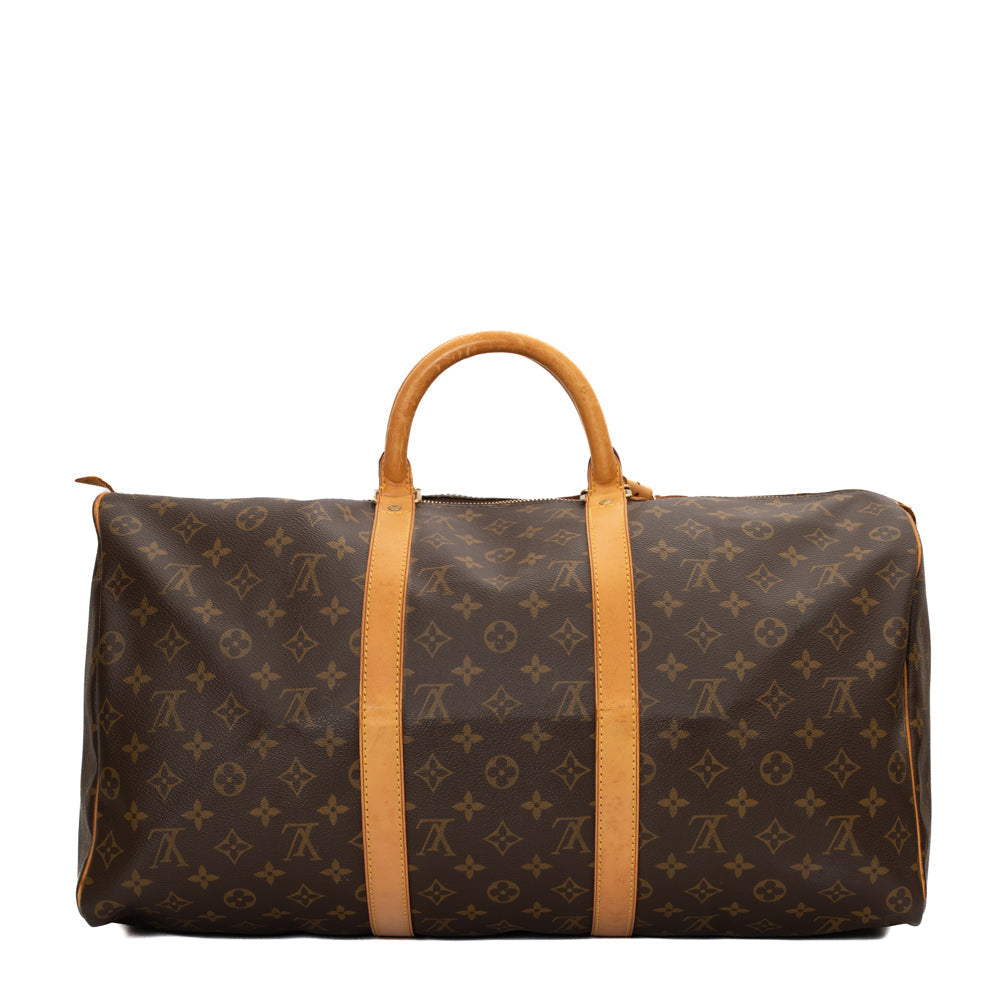 Sac Keepall 50 Vintage en toile monogramme marron