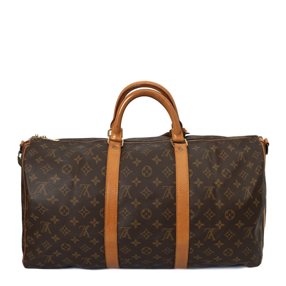 Sac Keepall 50 Vintage en toile monogramme marron