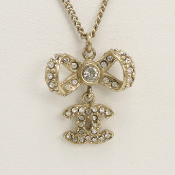 CHANEL Rhinestone Necklace COCO Mark Ribbon metal gold Women