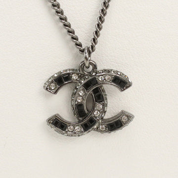 CHANEL Rhinestone Necklace COCO Mark metal black Women