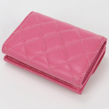 CHANEL 26887168 Tri-fold wallet COCO Mark Matrasse Small flap wallet caviar pink Women
